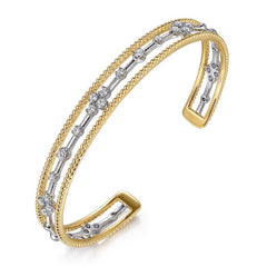 14K White and Yellow Gold Cuff Bangle