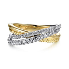 14K Yellow Gold Double Criss Cross Diamond Ring