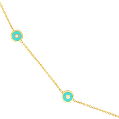 Turquoise Enamel Round Evil Eye Station Necklace
