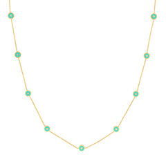 Turquoise Enamel Round Evil Eye Station Necklace