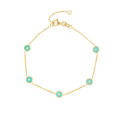 Turquoise Enamel Round Evil Eye Station Bracelet