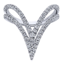 14K White Gold Double Chevron Diamond Ring