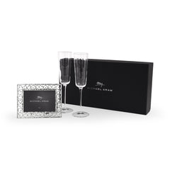 Reflective Champagne Flute & Heart Frame 3.5" x 5" Packaged Gift Set